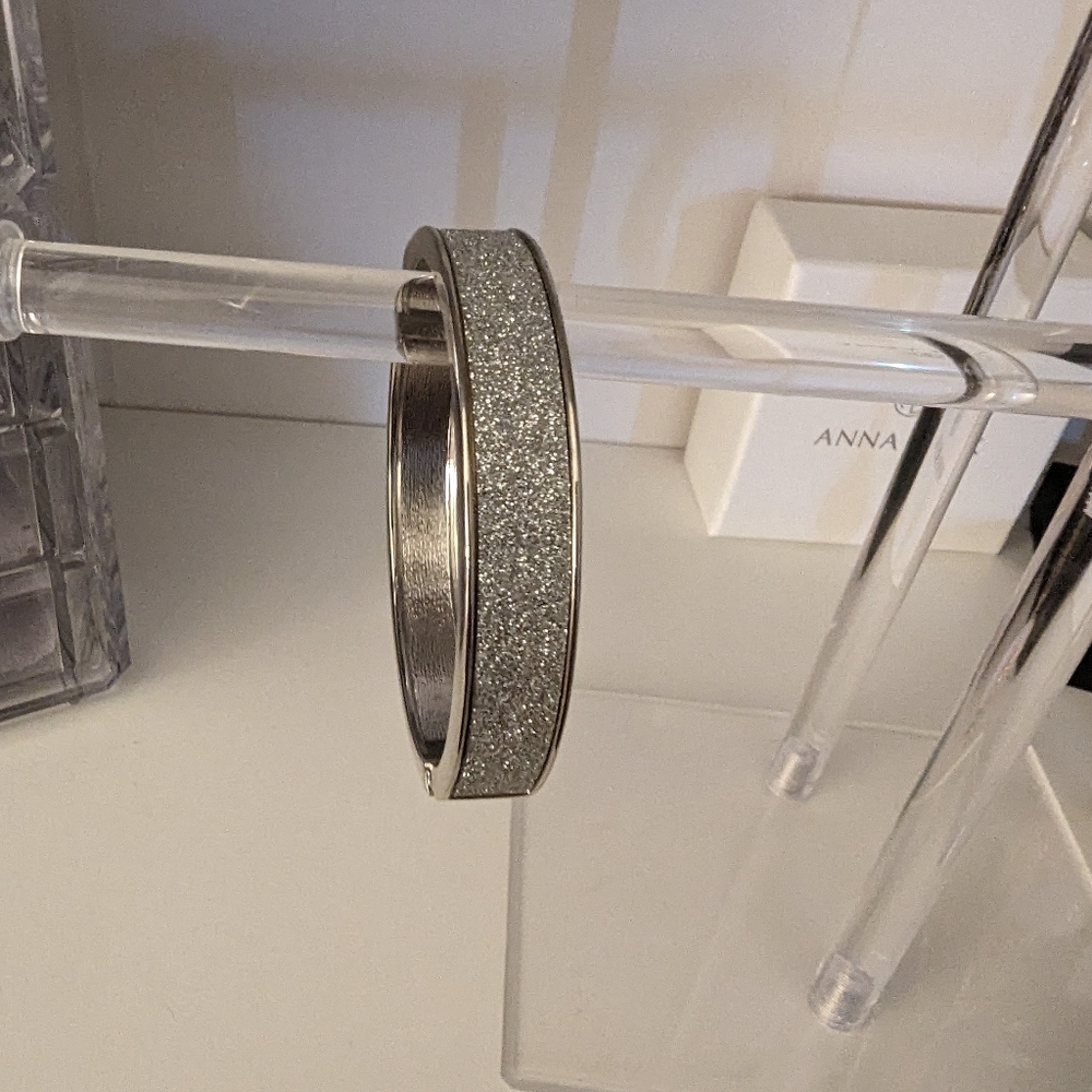 Betsy Johnson Rhinestone Bangle Bracelet silver